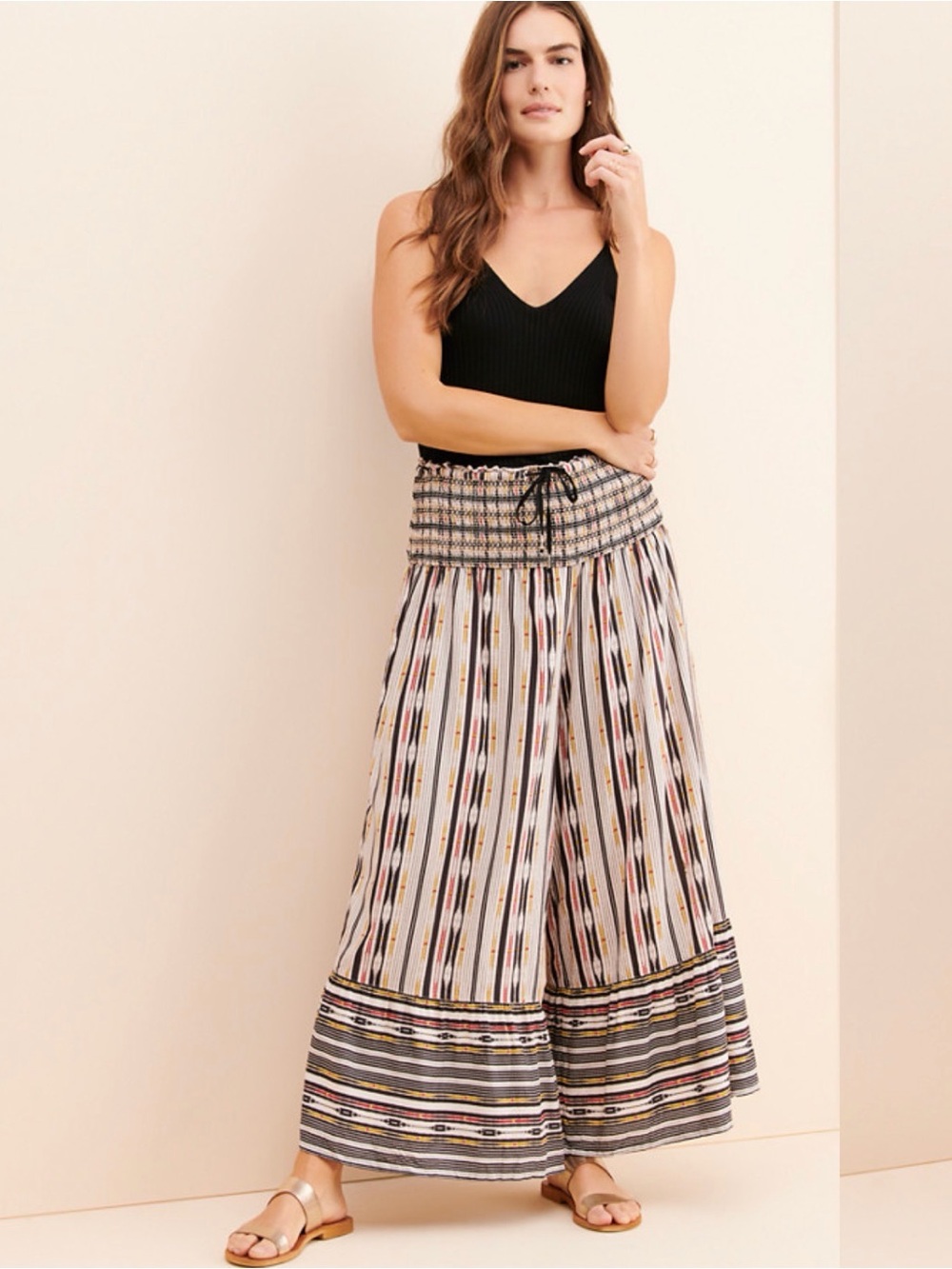 Maeve Anthropologie Striped Boho Wide-Leg Pants in Multicolor